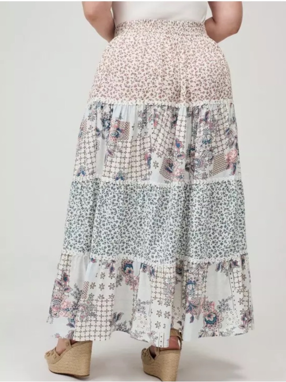 torrid Patchwork Floral Tiered Maxi Skirt - White, Pink, Blue